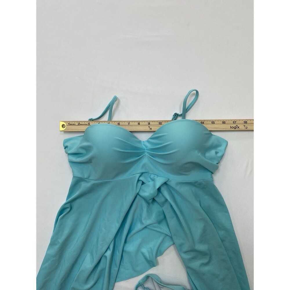 Women Size 1XL Aqua Turquoise Tankini Swimsuit Set High Waist Bathing Suit - Picture 4 of 8